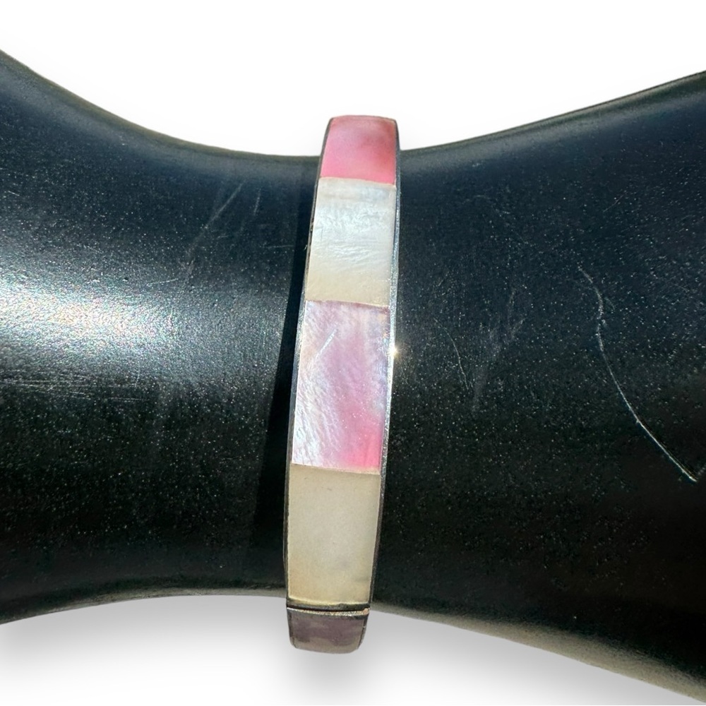 Vintage Alpaca Silver and Abalone Shell Cuff Bracelet